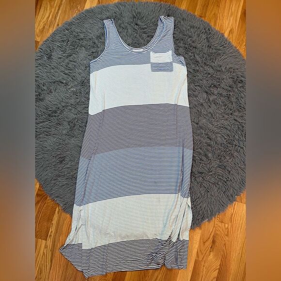 CALVIN KLEIN Blue White Striped Maxi Dress Size L - Picture 2 of 6